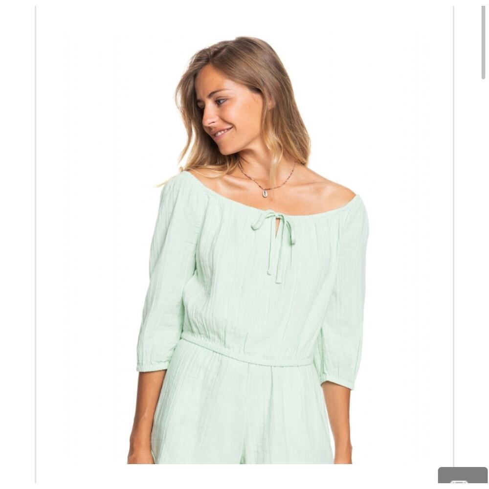 NWT Roxy Mint Green Off Shoulder Crop Top Size Medium
